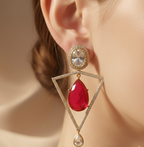Crimson Glow Kundan & American Diamond Statement Earrings