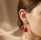 Crimson Glow Kundan & American Diamond Statement Earrings