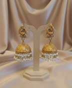 Classic Gold-Tone Silver Replica Pearl Jhumkas