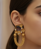 Amrapali Style Antique Gold-Tone Coin Earrings – Purple & Red