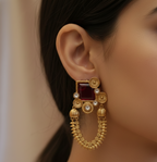 Amrapali Style Antique Gold-Tone Coin Earrings – Purple & Red