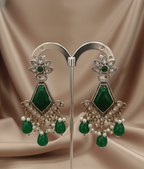 Green Monalisa Grace Earrings with American Diamond