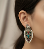Navratna Pearl Silver Replica Earrings