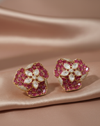 Opulent Kundan & American Diamond Floral Stud Earrings