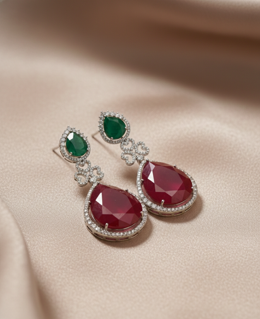Ruby Drop American Diamond Statement Earrings