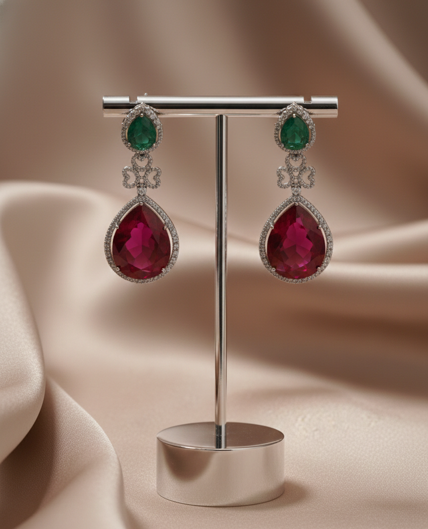 Ruby Drop American Diamond Statement Earrings