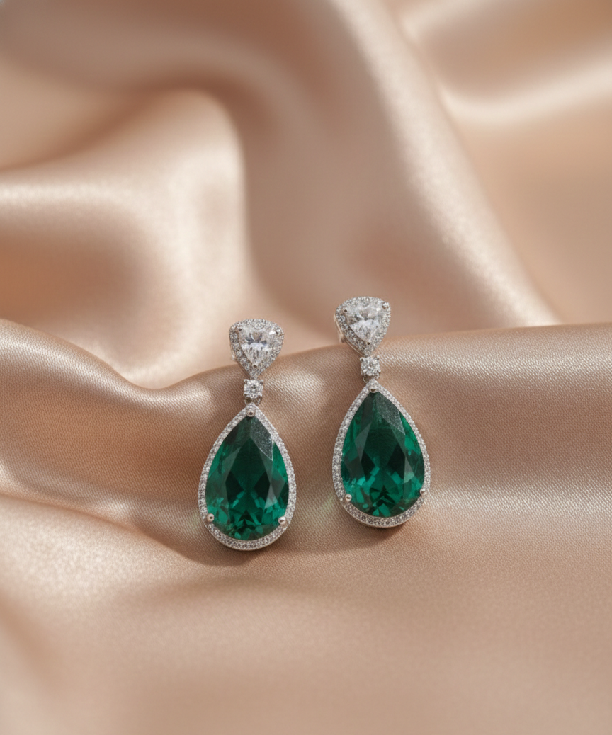 Emerald Teardrop Crystal Earrings