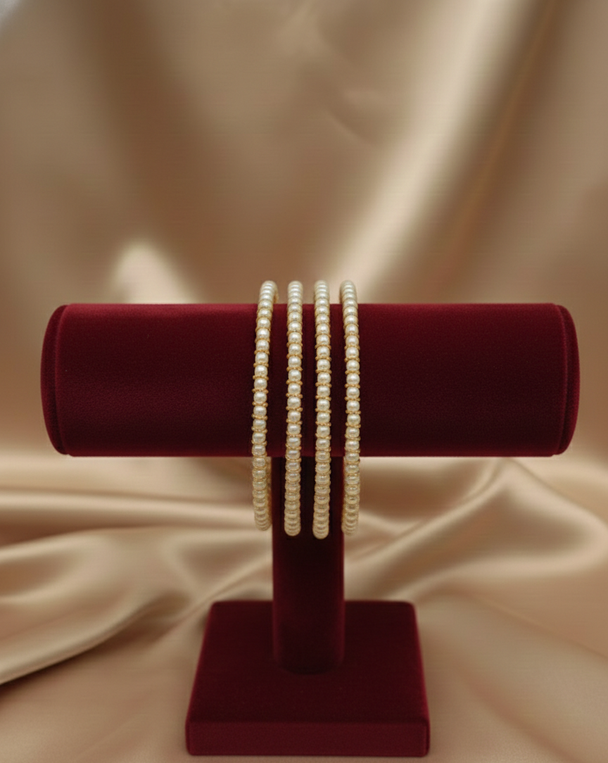 Classic Pearl Gold-Plated Bangles – Set of 4