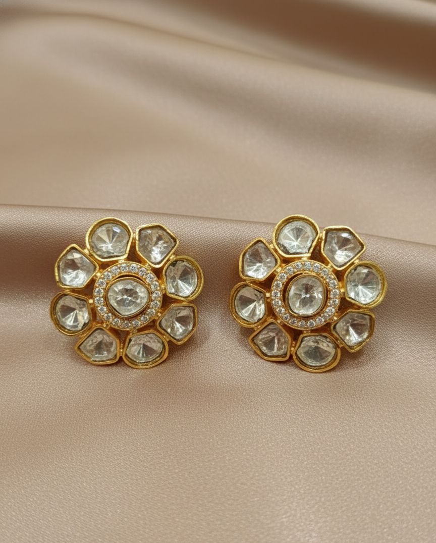 Moissanite Kundan Floral Stud Earrings