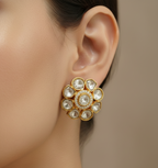 Moissanite Kundan Floral Stud Earrings
