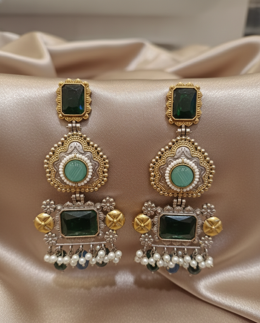 Royal Emerald Silver Replica Statement Earrings