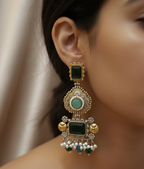 Royal Emerald Silver Replica Statement Earrings