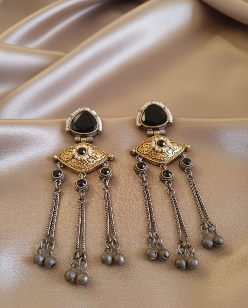 Regal Noir Dual-Tone Silver Replica Earrings