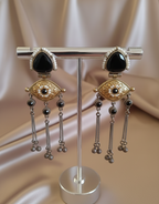 Regal Noir Dual-Tone Silver Replica Earrings