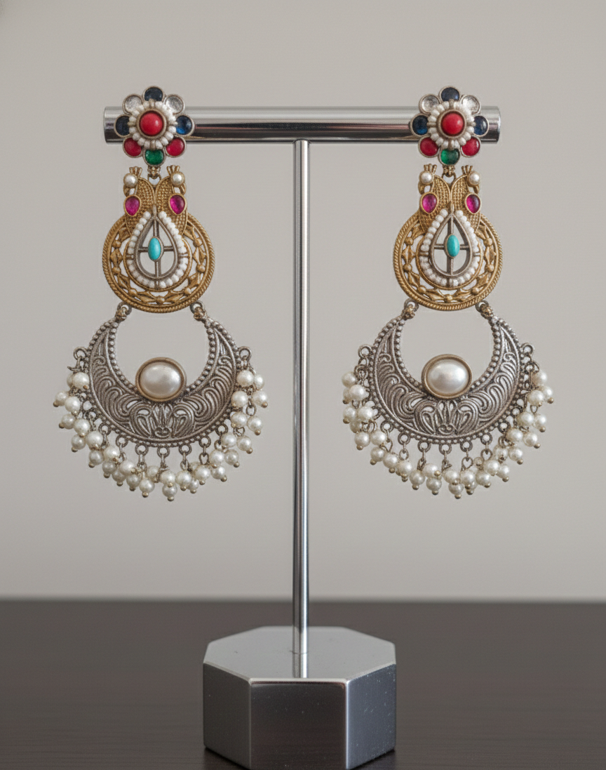 Royal Dual-Tone Silver Replica Earrings