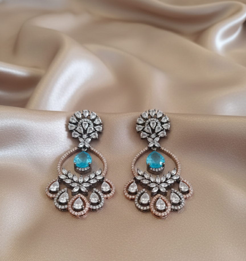 Victorian Aqua Grace American Diamond Earrings