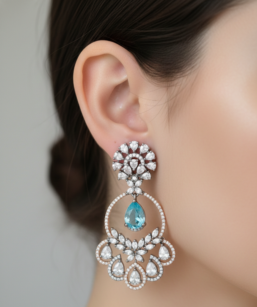 Victorian Aqua Grace American Diamond Earrings