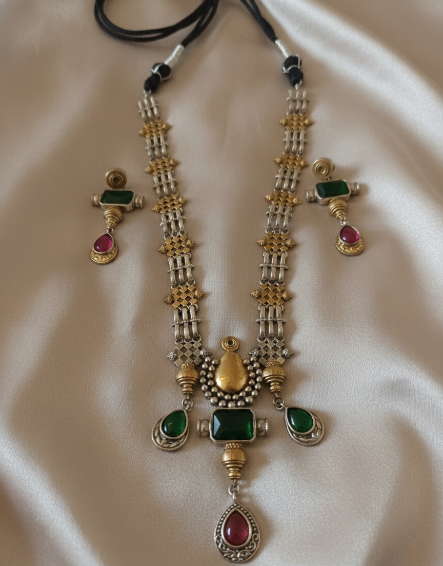 Royal Heritage Dual Tone Silver Replica Necklace Set