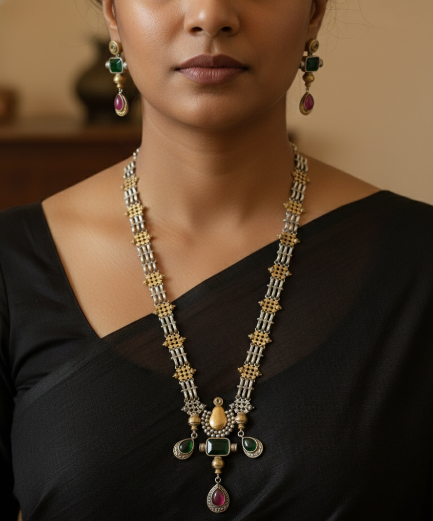 Royal Heritage Dual Tone Silver Replica Necklace Set