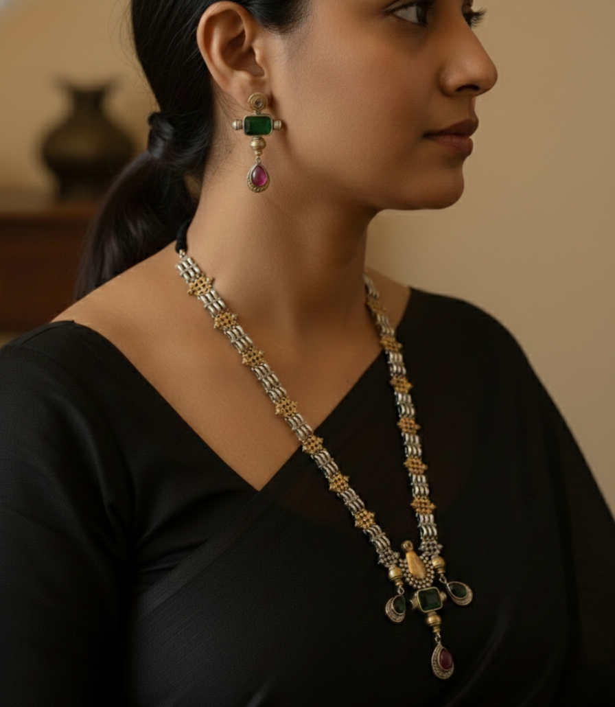 Royal Heritage Dual Tone Silver Replica Necklace Set