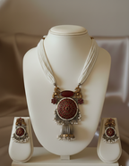 Regal Heritage Dual-Tone Silver Replica Long Pearl Mala Necklace Set