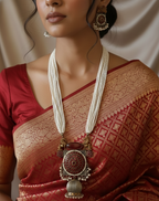 Regal Heritage Dual-Tone Silver Replica Long Pearl Mala Necklace Set