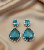 Aqua Glow American Diamond Drop Earrings