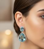 Aqua Glow American Diamond Drop Earrings