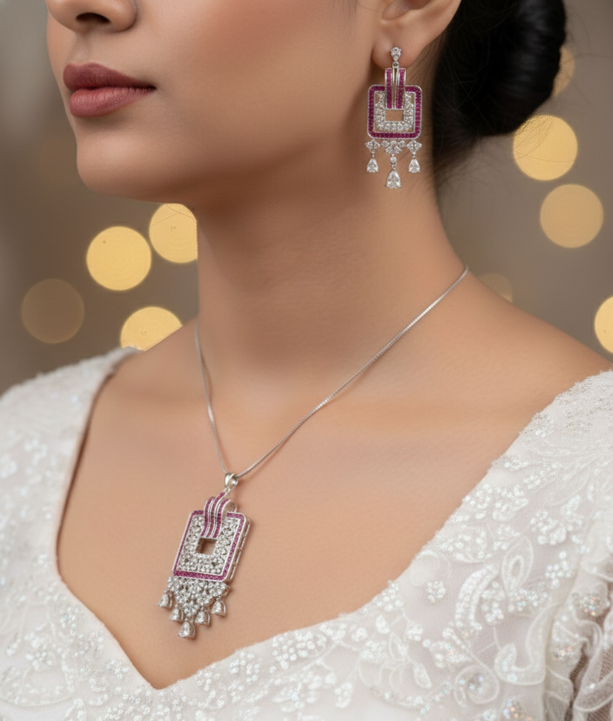 Blush Geometry Diamond Chain Pendant Set