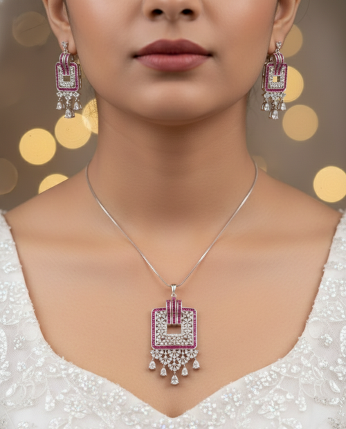 Blush Geometry Diamond Chain Pendant Set