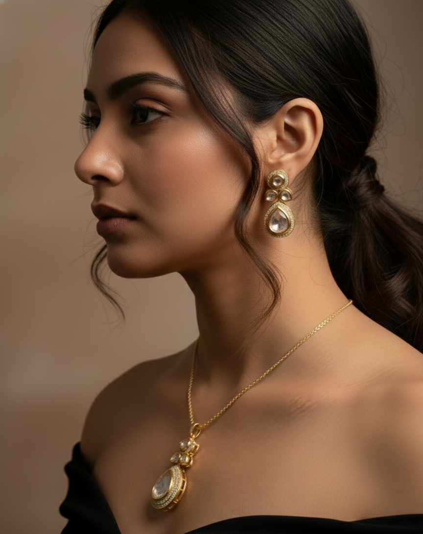 Elegant Kundan Drop Gold Plated Jewellery Set