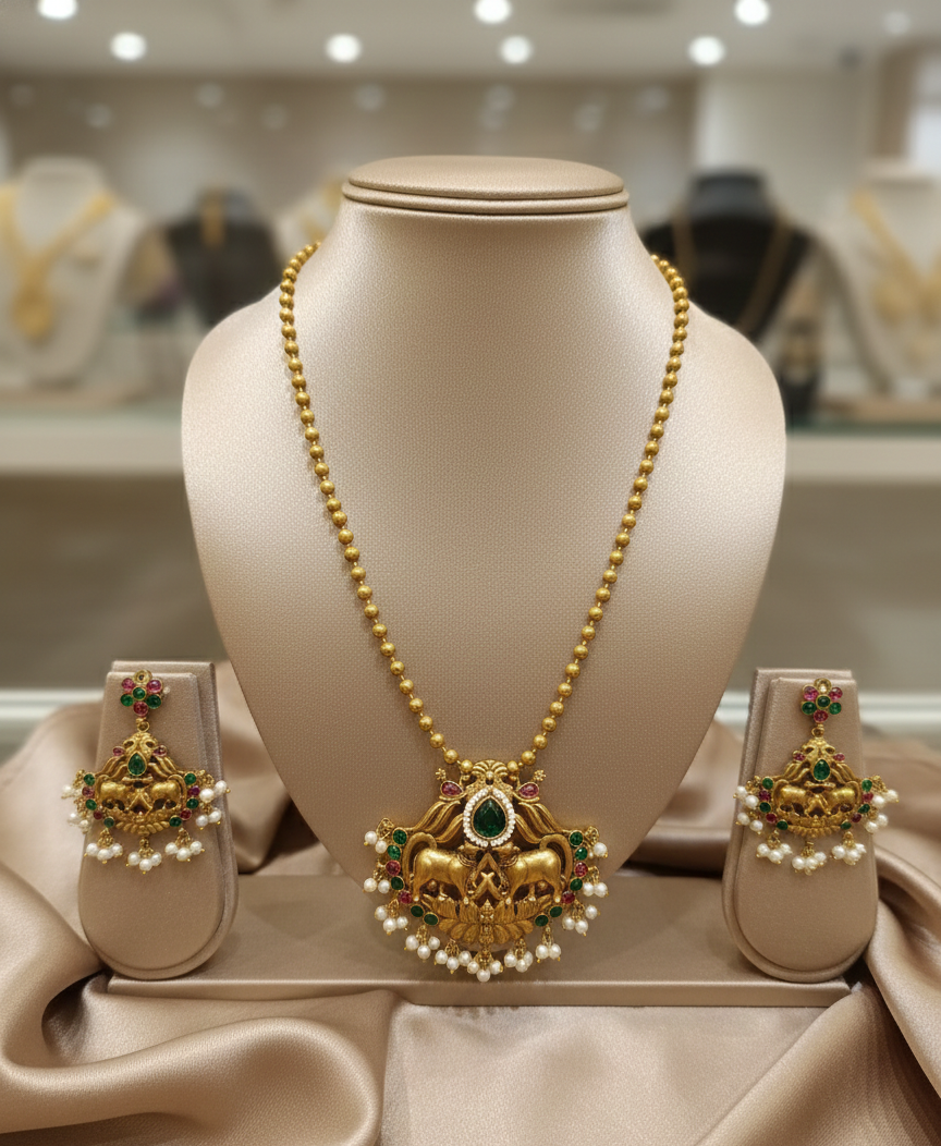 Apala Polish Silver Replica Temple Necklace Set – Traditional Bridal Jewelry