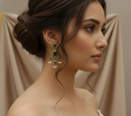 Silver Replica Pearl Trail Necklace Set with Green Stones