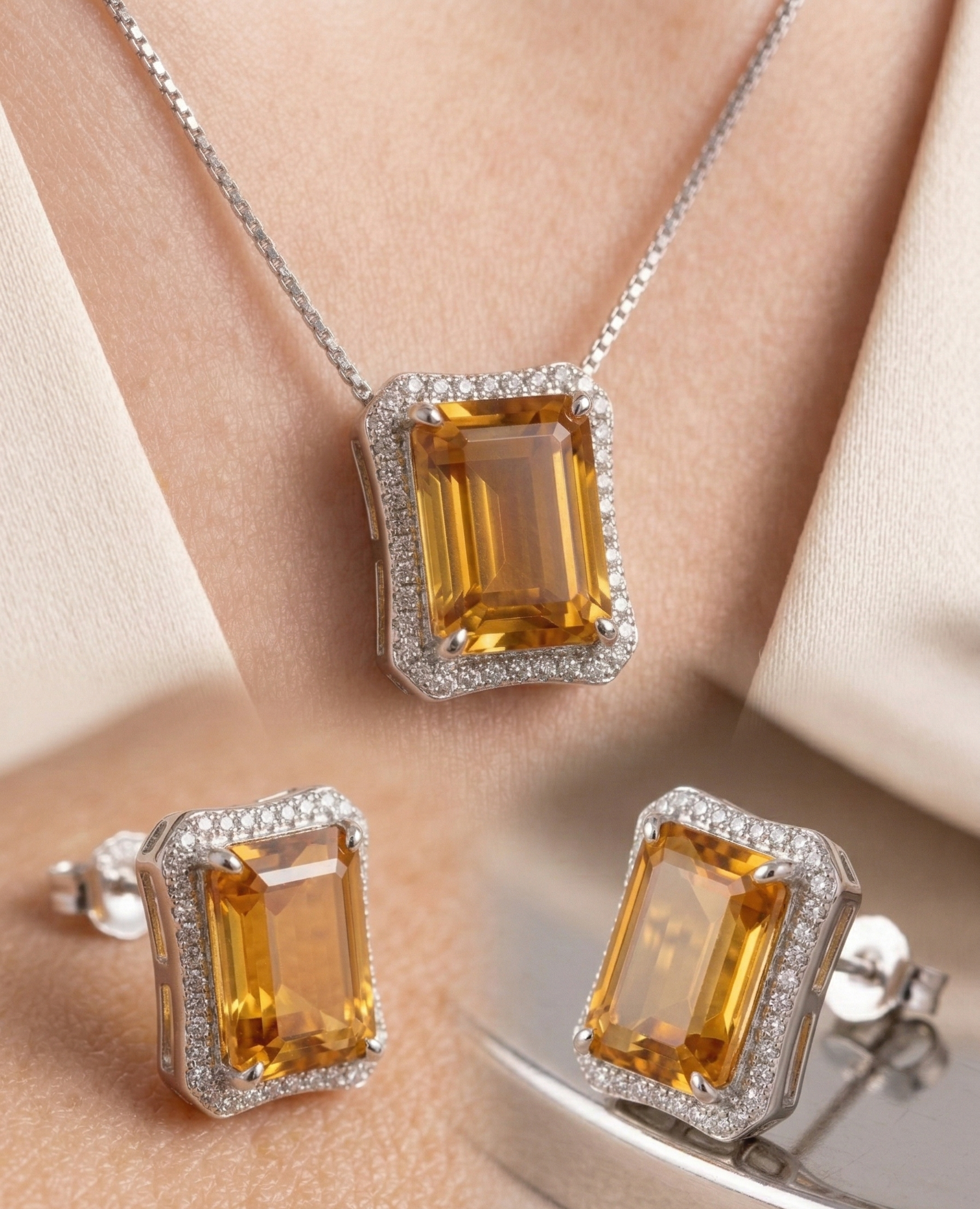 Austin Crystal Imported Necklace Set – Elegant Amber Crystal Jewelry