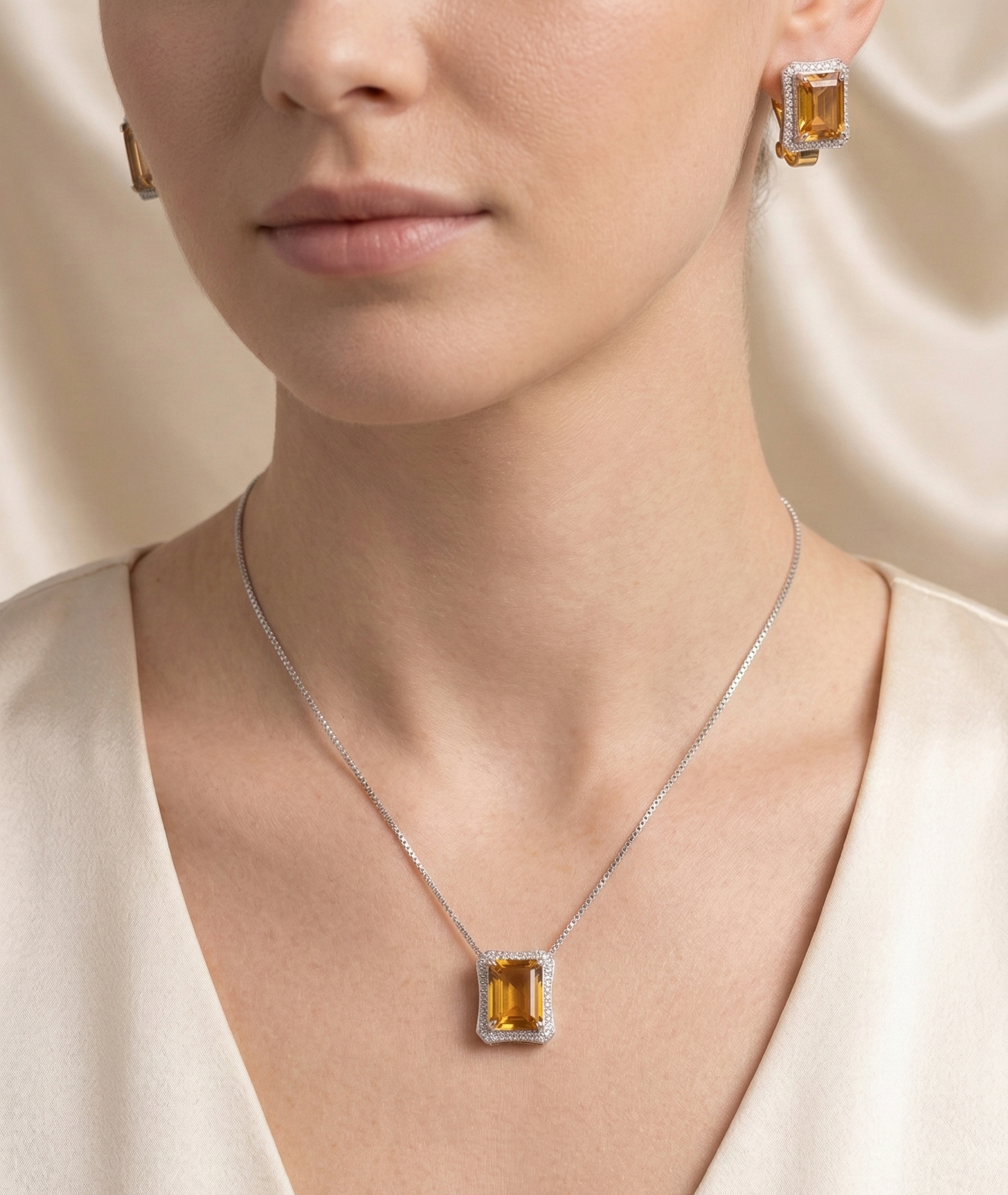 Austin Crystal Imported Necklace Set – Elegant Amber Crystal Jewelry