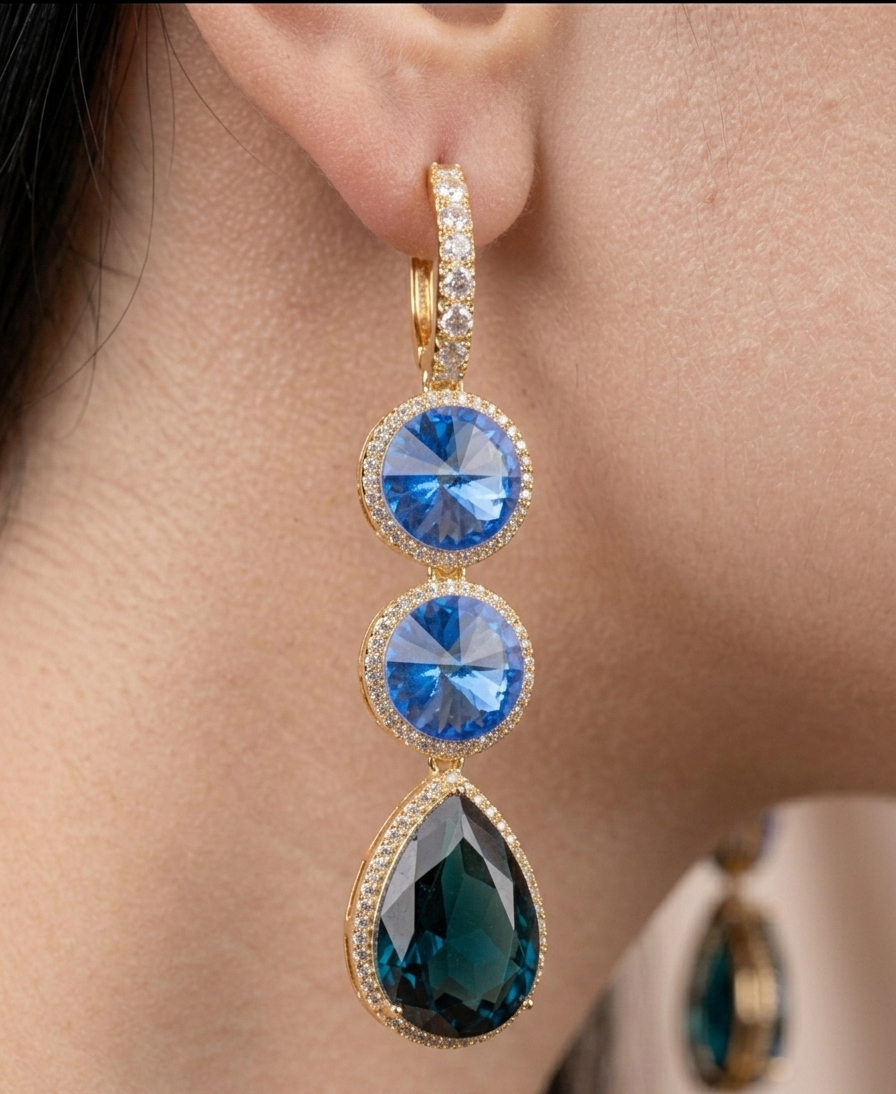 Elegant Blue Swarovski Crystal Drop Earrings in Gold