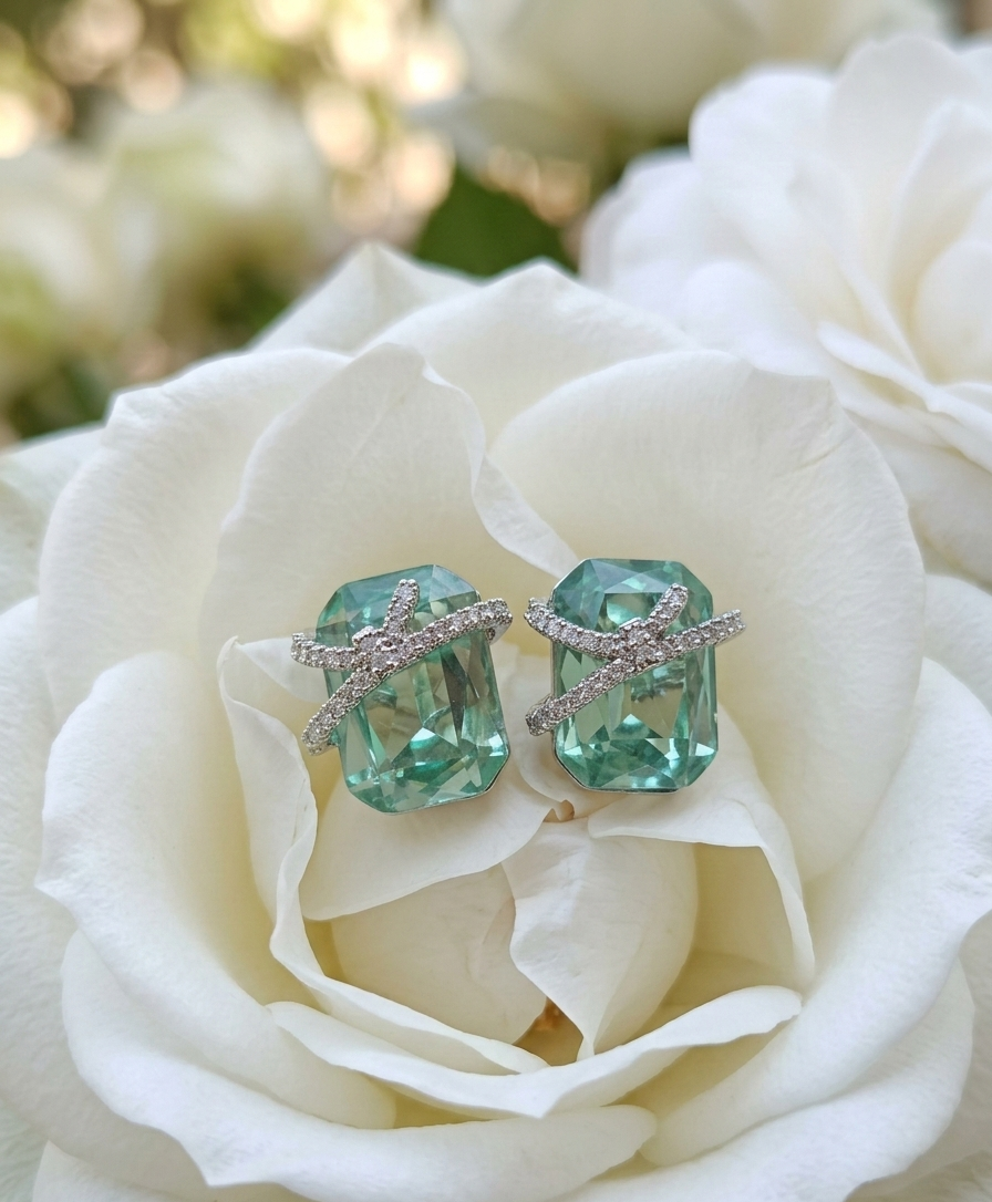 Mint Glow Swarovski Crystal Statement Studs