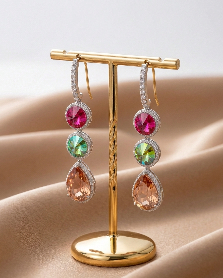 Radiant Multi-Colour Swarovski Crystal Long Earrings