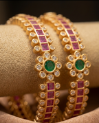 Royal Ruby & Emerald Gold-Plated Bangles