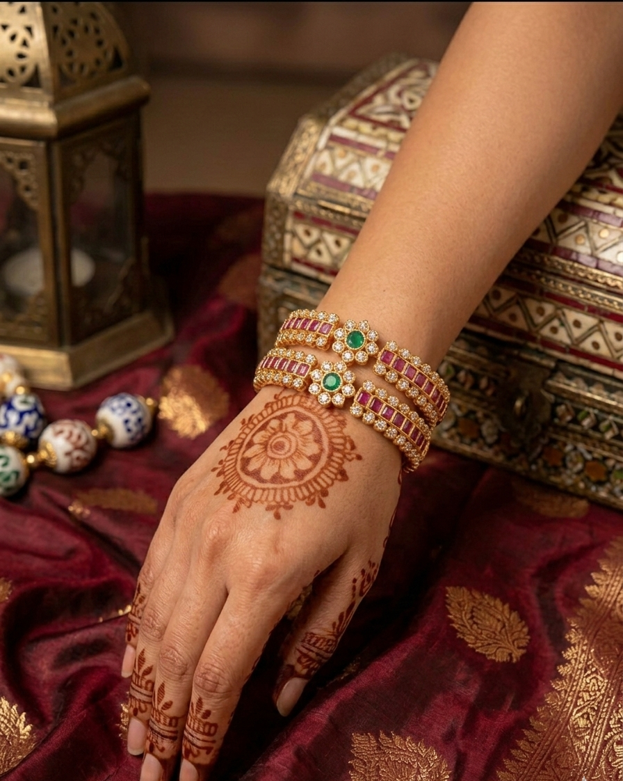 Royal Ruby & Emerald Gold-Plated Bangles