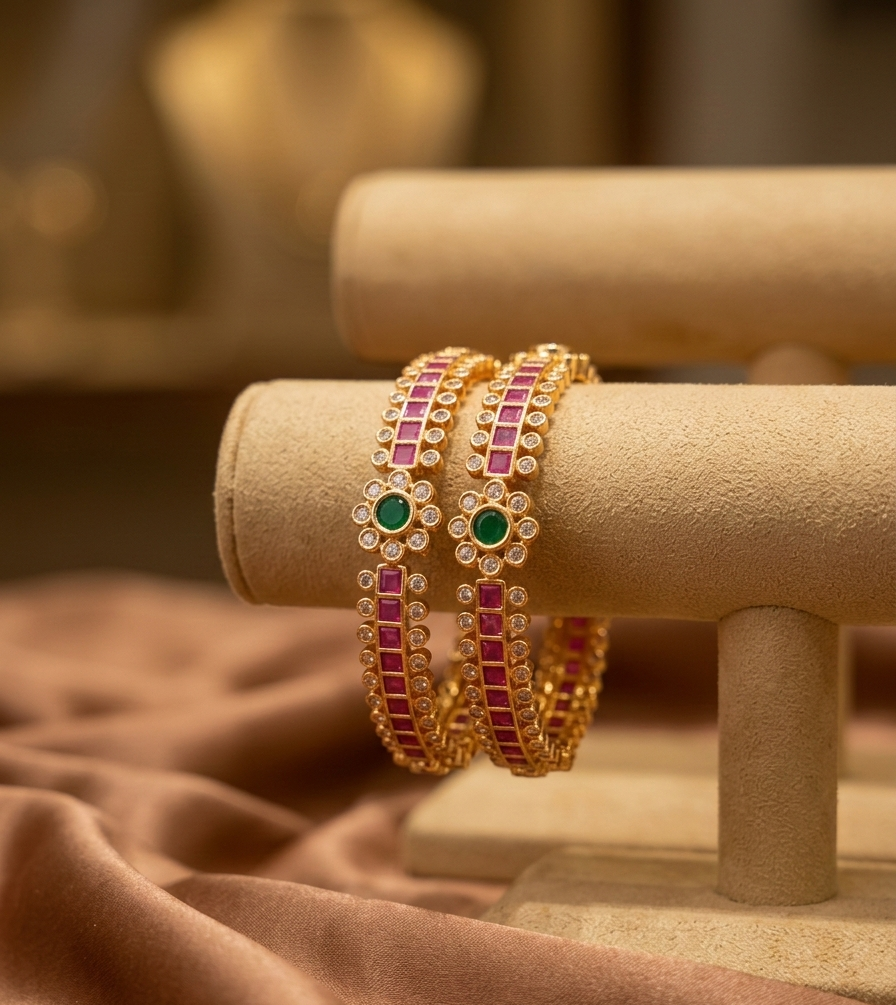Royal Ruby & Emerald Gold-Plated Bangles