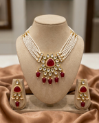 Regal Pearl & Ruby Statement Choker Set