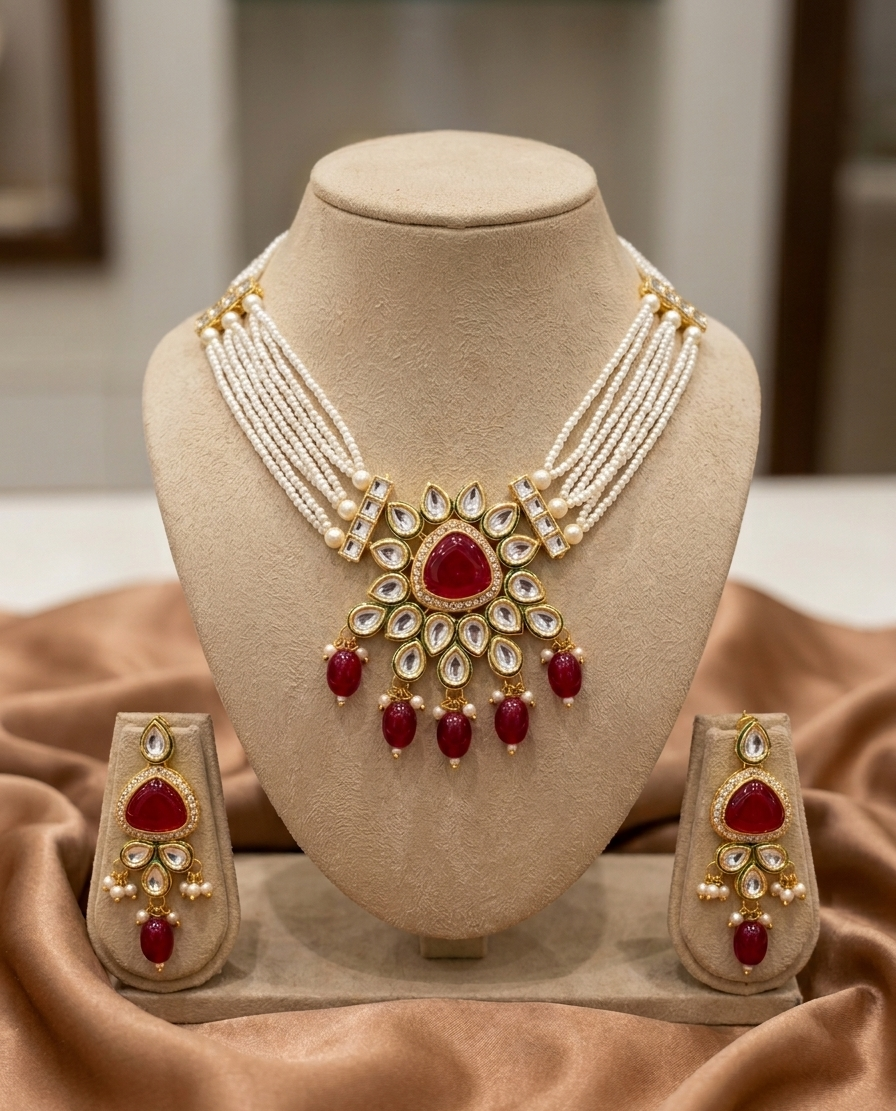 Regal Pearl & Ruby Statement Choker Set