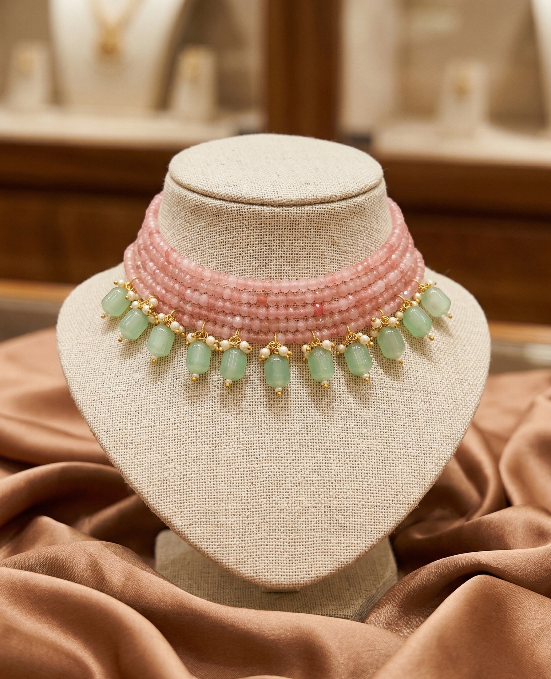 Elegant Multi-Strand Onyx Beads Choker Necklace