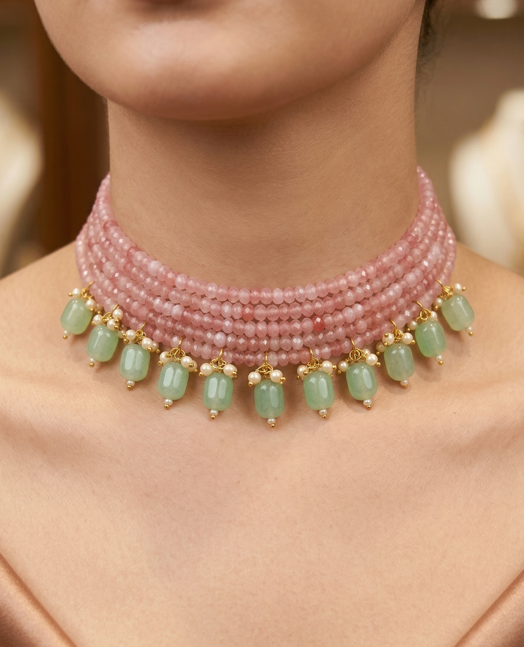 Elegant Multi-Strand Onyx Beads Choker Necklace