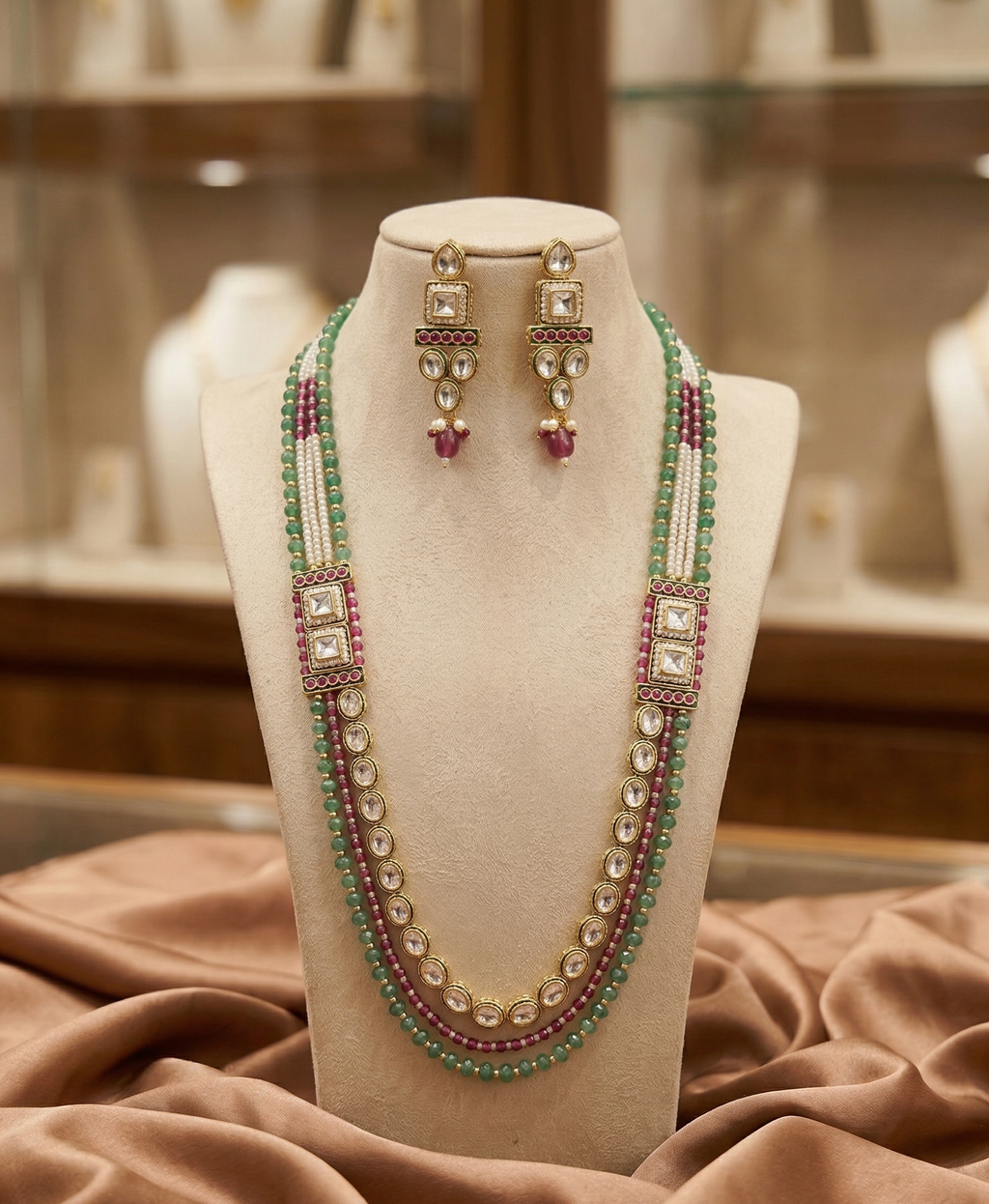 Elegant Polki Kundan Multi-Strand Necklace Set