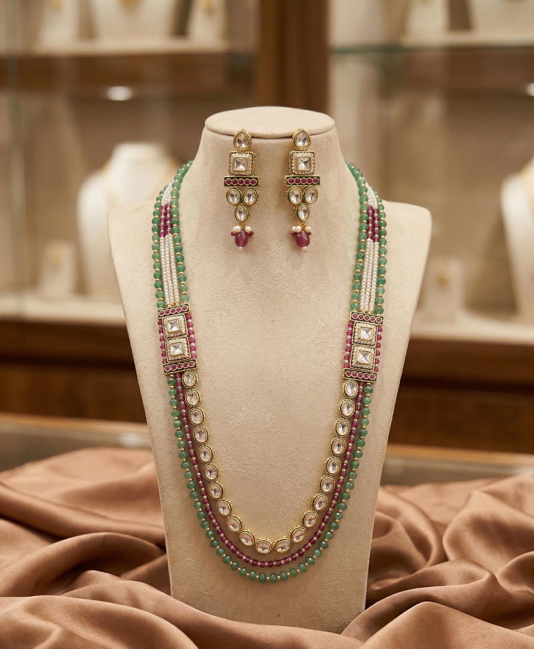 Elegant Polki Kundan Multi-Strand Necklace Set