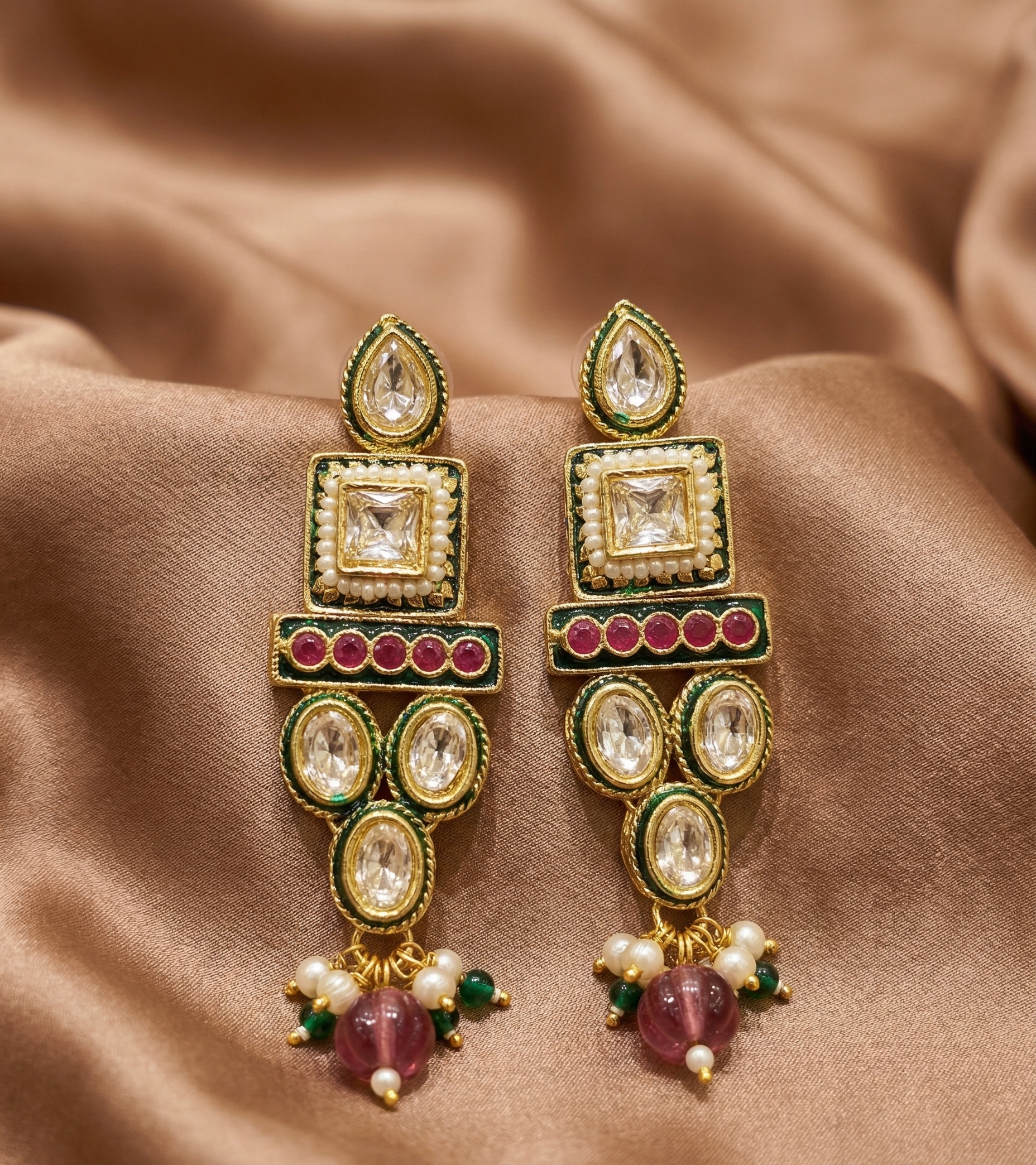 Elegant Polki Kundan Multi-Strand Necklace Set