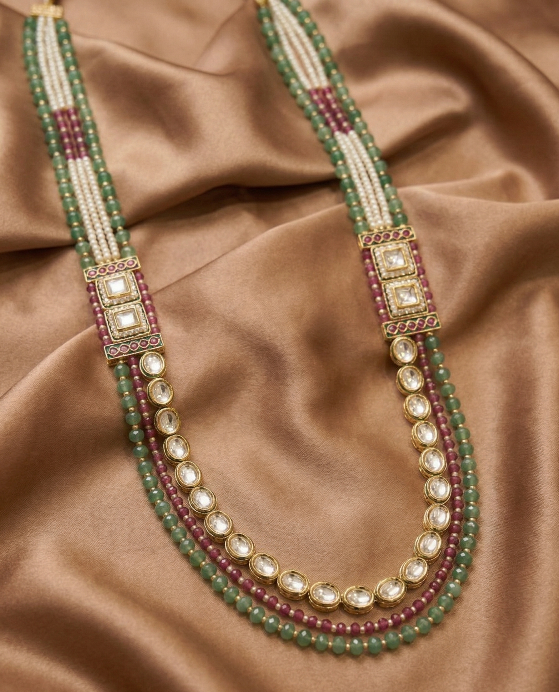 Elegant Polki Kundan Multi-Strand Necklace Set