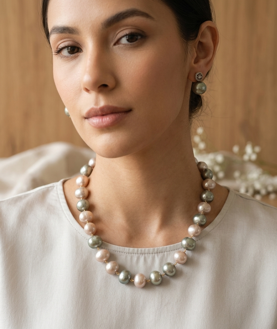 Elegant High-Quality Malaysian Pearl Necklace Set